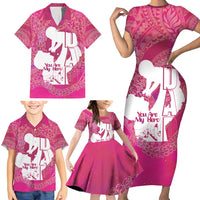 Pink Polynesia Father's Day Family Matching Short Sleeve Bodycon Dress and Hawaiian Shirt Dad You Are My Hero LT14 - Polynesian Pride