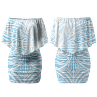 Blue New Zealand Puhoro Maori Tattoo Couples Matching Off Shoulder Short Dress and Hawaiian Shirt LT14 - Polynesian Pride