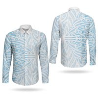 Blue New Zealand Puhoro Maori Tattoo Couples Matching Tank Maxi Dress and Long Sleeve Button Shirt LT14 - Polynesian Pride