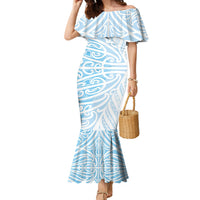 Blue New Zealand Puhoro Maori Tattoo Family Matching Mermaid Dress and Hawaiian Shirt