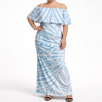 Blue New Zealand Puhoro Maori Tattoo Off Shoulder Maxi Dress LT14 Women Blue - Polynesian Pride
