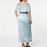 Blue New Zealand Puhoro Maori Tattoo Off Shoulder Maxi Dress LT14 - Polynesian Pride