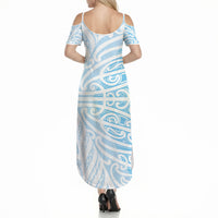 Blue New Zealand Puhoro Maori Tattoo Summer Maxi Dress LT14 - Polynesian Pride