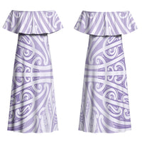 Purple New Zealand Puhoro Maori Tattoo Couples Matching Off Shoulder Maxi Dress and Long Sleeve Button Shirt LT14 - Polynesian Pride