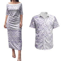 Purple New Zealand Puhoro Maori Tattoo Couples Matching Puletasi and Hawaiian Shirt LT14 Purple - Polynesian Pride