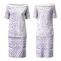 Purple New Zealand Puhoro Maori Tattoo Couples Matching Puletasi and Hawaiian Shirt LT14 - Polynesian Pride