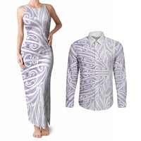 Purple New Zealand Puhoro Maori Tattoo Couples Matching Tank Maxi Dress and Long Sleeve Button Shirt LT14 Purple - Polynesian Pride