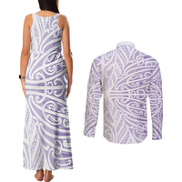Purple New Zealand Puhoro Maori Tattoo Couples Matching Tank Maxi Dress and Long Sleeve Button Shirt LT14 - Polynesian Pride