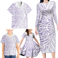 Purple New Zealand Puhoro Maori Tattoo Family Matching Long Sleeve Bodycon Dress and Hawaiian Shirt