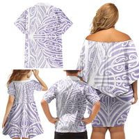 Purple New Zealand Puhoro Maori Tattoo Family Matching Off Shoulder Short Dress and Hawaiian Shirt