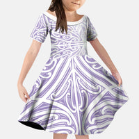 Purple New Zealand Puhoro Maori Tattoo Kid Short Sleeve Dress