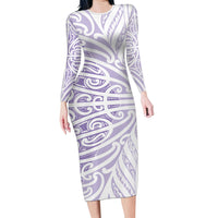 Purple New Zealand Puhoro Maori Tattoo Long Sleeve Bodycon Dress LT14 Long Dress Purple - Polynesian Pride