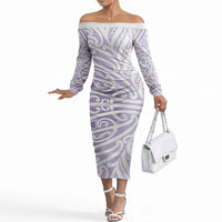 Purple New Zealand Puhoro Maori Tattoo Off The Shoulder Long Sleeve Dress LT14 Women Purple - Polynesian Pride