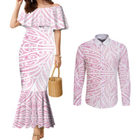 Pink New Zealand Puhoro Maori Tattoo Couples Matching Mermaid Dress and Long Sleeve Button Shirt LT14 Pink - Polynesian Pride