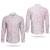 Pink New Zealand Puhoro Maori Tattoo Couples Matching Off Shoulder Maxi Dress and Long Sleeve Button Shirt LT14 - Polynesian Pride