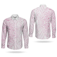 Pink New Zealand Puhoro Maori Tattoo Couples Matching Short Sleeve Bodycon Dress and Long Sleeve Button Shirt LT14 - Polynesian Pride