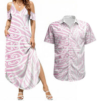 Pink New Zealand Puhoro Maori Tattoo Couples Matching Summer Maxi Dress and Hawaiian Shirt LT14 Pink - Polynesian Pride