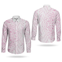 Pink New Zealand Puhoro Maori Tattoo Couples Matching Summer Maxi Dress and Long Sleeve Button Shirt LT14 - Polynesian Pride