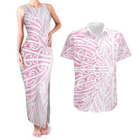 Pink New Zealand Puhoro Maori Tattoo Couples Matching Tank Maxi Dress and Hawaiian Shirt