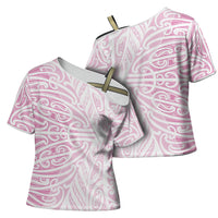 Pink New Zealand Puhoro Maori Tattoo Cross Shoulder Shirt