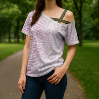 Pink New Zealand Puhoro Maori Tattoo Cross Shoulder Shirt