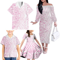 Pink New Zealand Puhoro Maori Tattoo Family Matching Off The Shoulder Long Sleeve Dress and Hawaiian Shirt