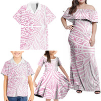 Pink New Zealand Puhoro Maori Tattoo Family Matching Off Shoulder Maxi Dress and Hawaiian Shirt