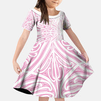 Pink New Zealand Puhoro Maori Tattoo Family Matching Off Shoulder Short Dress and Hawaiian Shirt
