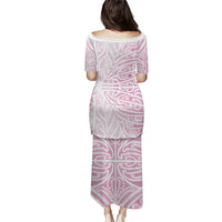 Pink New Zealand Puhoro Maori Tattoo Family Matching Puletasi and Hawaiian Shirt