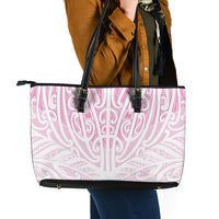 Pink New Zealand Puhoro Maori Tattoo Leather Tote Bag