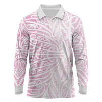 Pink New Zealand Puhoro Maori Tattoo Long Sleeve Polo Shirt
