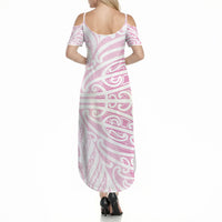 Pink New Zealand Puhoro Maori Tattoo Summer Maxi Dress LT14 - Polynesian Pride
