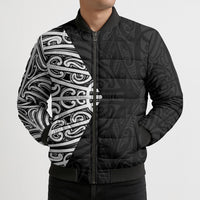 Black New Zealand Puhoro Maori Tattoo Bomber Puffer Jacket