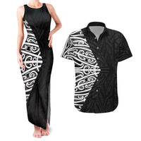 Black New Zealand Puhoro Maori Tattoo Couples Matching Tank Maxi Dress and Hawaiian Shirt