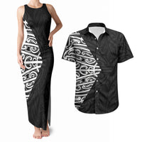 Black New Zealand Puhoro Maori Tattoo Couples Matching Tank Maxi Dress and Hawaiian Shirt LT14 Black - Polynesian Pride