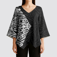 Black New Zealand Puhoro Maori Tattoo Kimono Sleeve Blouse