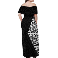 Black New Zealand Puhoro Maori Tattoo Off Shoulder Maxi Dress