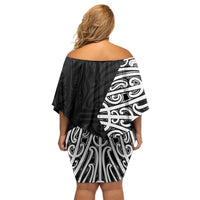 Black New Zealand Puhoro Maori Tattoo Off Shoulder Short Dress LT14 - Polynesian Pride