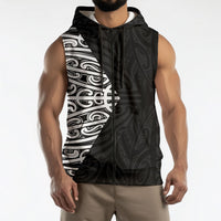 Black New Zealand Puhoro Maori Tattoo Sleeveless Zip Hoodie