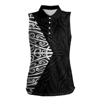 Black New Zealand Puhoro Maori Tattoo Women Sleeveless Polo Shirt