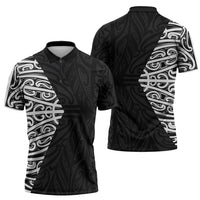 Black New Zealand Puhoro Maori Tattoo Zipper Polo Shirt