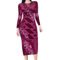 Pink Aloha Hawaii Family Matching Long Sleeve Bodycon Dress and Hawaiian Shirt Hawaiian Kakau Ohia Lehua Lei LT14 Mom's Dress Pink - Polynesian Pride