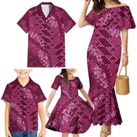 Pink Aloha Hawaii Family Matching Mermaid Dress and Hawaiian Shirt Hawaiian Kakau Ohia Lehua Lei LT14 - Polynesian Pride