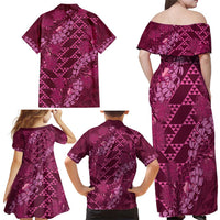 Pink Aloha Hawaii Family Matching Off Shoulder Maxi Dress and Hawaiian Shirt Hawaiian Kakau Ohia Lehua Lei LT14 - Polynesian Pride