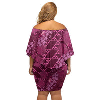 Pink Aloha Hawaii Family Matching Off Shoulder Short Dress and Hawaiian Shirt Hawaiian Kakau Ohia Lehua Lei LT14 - Polynesian Pride