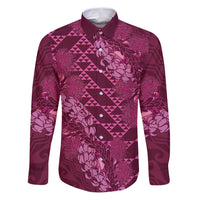 Pink Aloha Hawaii Family Matching Puletasi and Hawaiian Shirt Hawaiian Kakau Ohia Lehua Lei LT14 Dad's Shirt - Long Sleeve Pink - Polynesian Pride