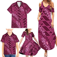 Pink Aloha Hawaii Family Matching Summer Maxi Dress and Hawaiian Shirt Hawaiian Kakau Ohia Lehua Lei LT14 - Polynesian Pride