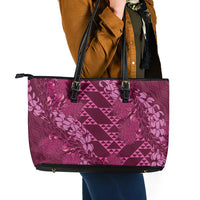 Pink Aloha Hawaii Leather Tote Bag Hawaiian Kakau Ohia Lehua Lei - Polynesian Pride