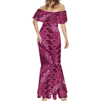 Pink Aloha Hawaii Mermaid Dress Hawaiian Kakau Ohia Lehua Lei - Polynesian Pride