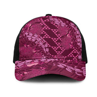 Pink Aloha Hawaii Mesh Trucker Cap Hawaiian Kakau Ohia Lehua Lei - Polynesian Pride